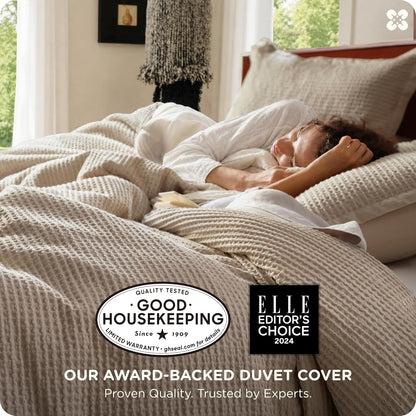 bedsure purewoven 3 pieces 100% cotton waffle duvet shown in use