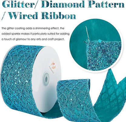HUIHUANG Turquoise Glitter Wired Ribbon - Image 2