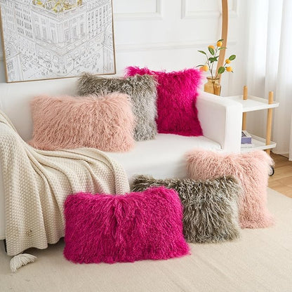 Genuine Mongolian Lamb Fur Pillow Cover – 12"x20" Rectangular Cushion Case – - Image 9