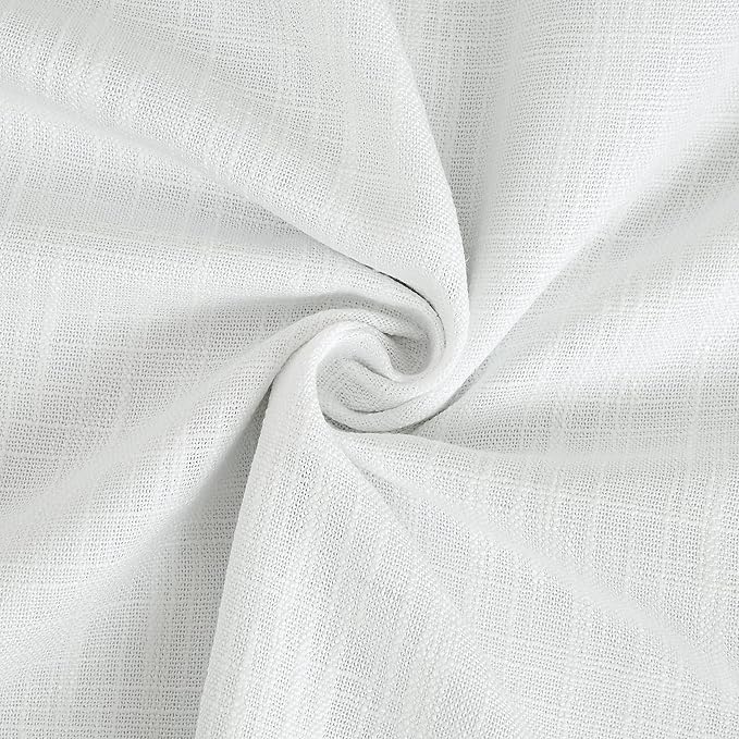 White Full Blackout Curtain Panel Rayon Blend Heavy Linen Texture Window - Image 6