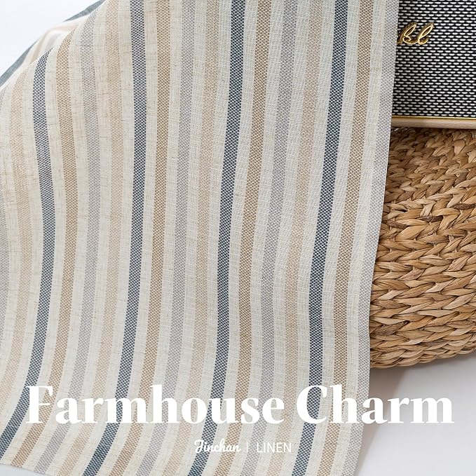 jinchan Colorful Striped Linen Kitchen Curtains 24 Inch Christmas Tier Curtains - Image 8