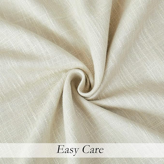 Beige Solid Full Blackout Curtain Heavy Linen Texture Window Treatment - Image 4