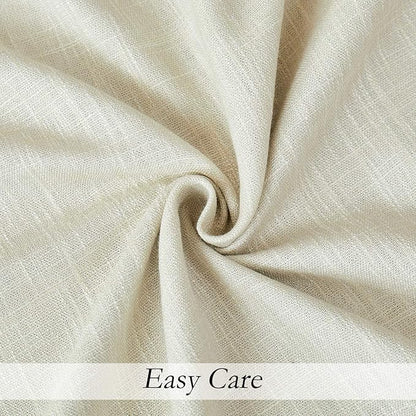 Beige Solid Full Blackout Curtain Heavy Linen Texture Window Treatment - Image 4