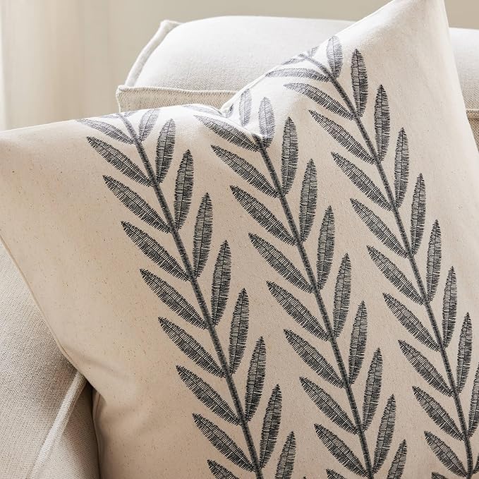 100% Cotton Farmhouse Leaves Lumbar Throw Pillow Covers Set of 2, 12x20 Inch - Image 2
