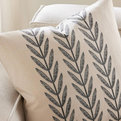 100% Cotton Farmhouse Leaves Throw Pillow Covers Set of 2, 22x22 Inch Black - Image 2