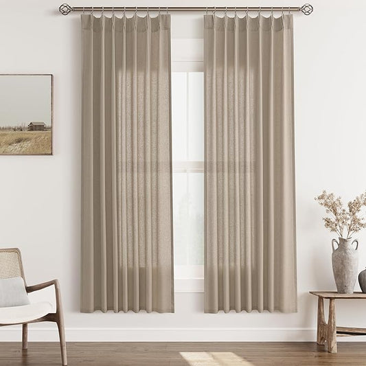 Light Taupe Pinch Pleat Linen Curtains 72 Inch Length 2 Panels Set by Aersas
