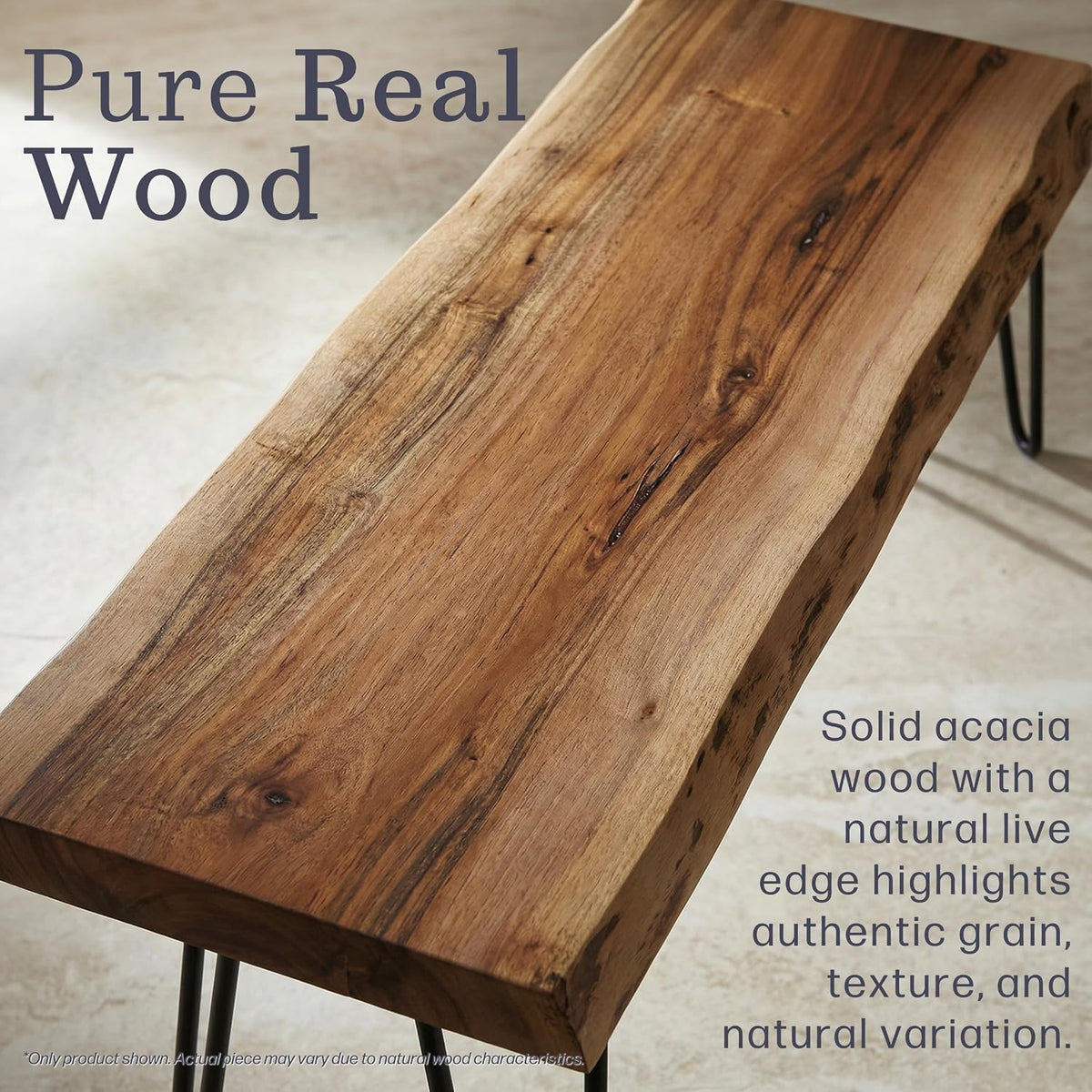 alaterre live edge solid wood entryway bench with showing dimensions