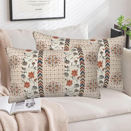 Throw Pillow Covers Boho Floral Pillow Covers 20x12 Inch Set of 2 Throw Pillows - Image 5