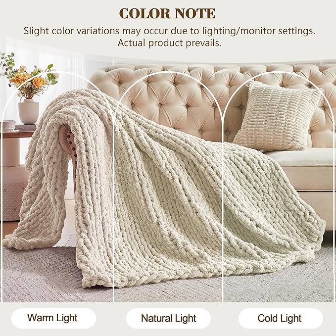 Carriediosa Chunky Knit Throw Blanket 60" X 80" Twin, 100% Hand Made Large - Image 2