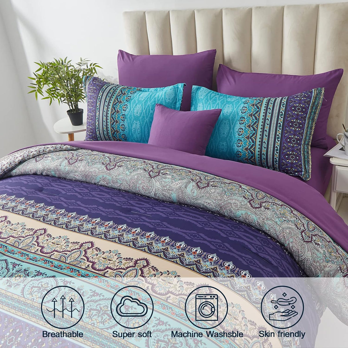 cottolester boho comforter set full size 8 piece, side view