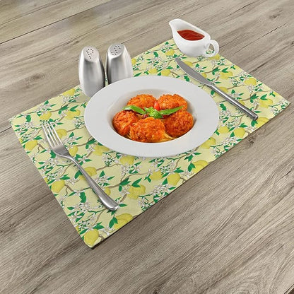 Ambesonne Lemons Place Mats Set of 4, Blooming Lemon Flowers on Tree Branches - Image 2