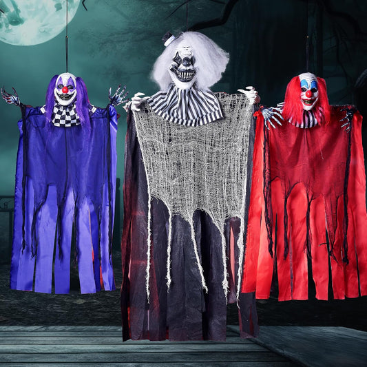 JOYIN 3 Pcs Hanging Clown Decor Halloween Decorations Outdoor, Party Supplies Props Haunted House Front Porch Yard Garden Lawn Patio Scary Horror