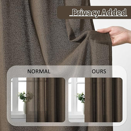 Brown Pleated Linen Curtains 100 Inches Long Farmhouse Semi Sheer Memory - Image 5