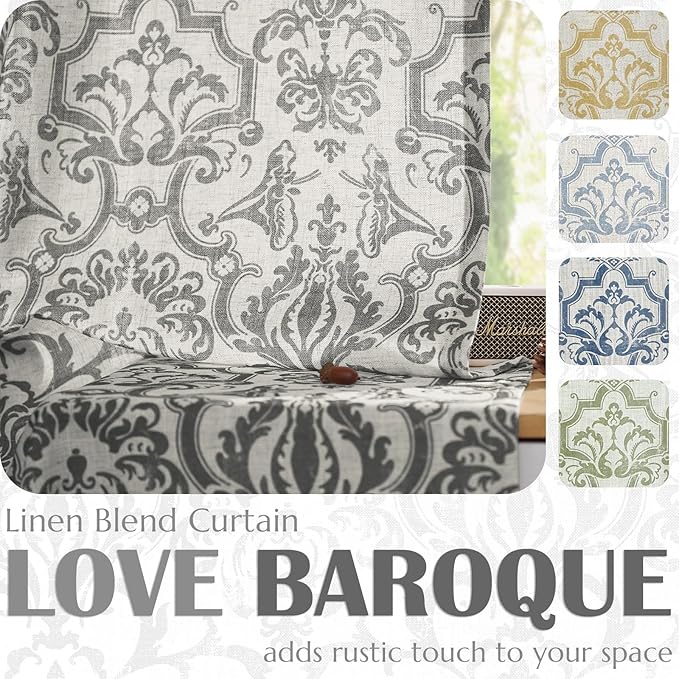 jinchan Linen Valance Curtain for Kitchen Vintage Damask Floral Blackout - Image 4