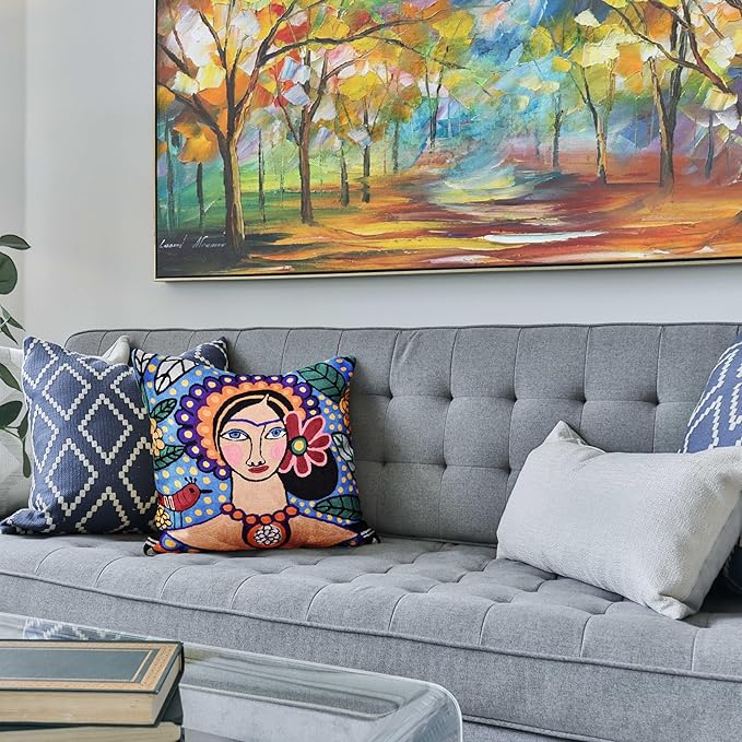 Frida Inspired Pillow Cover Necklace Mexican Art Floral Pillowcase Hand - Image 2