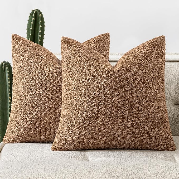 Woaboy Pack of 2 18x18 Inch Decorative Boucle Throw Pillow Covers Textured by Woaboy