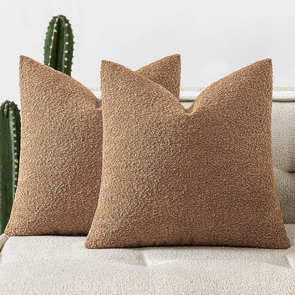 Woaboy Pack of 2 18x18 Inch Decorative Boucle Throw Pillow Covers Textured by Woaboy