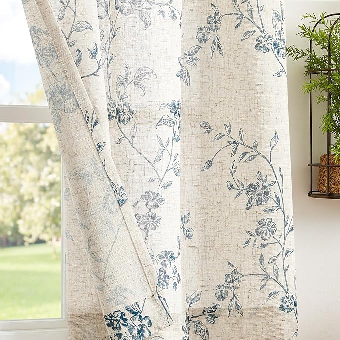 jinchan Floral Kitchen Curtains 54 Inch Linen Tier Curtains Farmhouse Cafe Half - Image 3