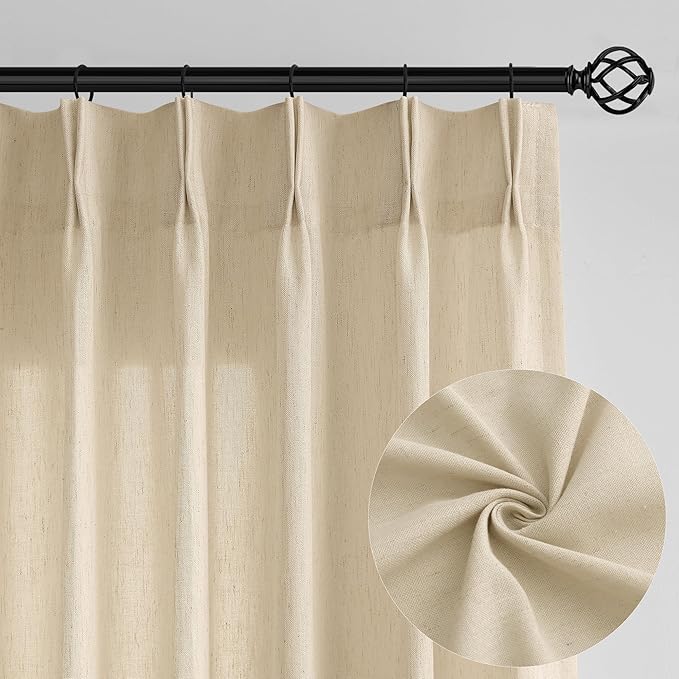 Linen Sheer Pleated Curtains 108 Inches Long Patio Sliding Door Curtains 100 - Image 8