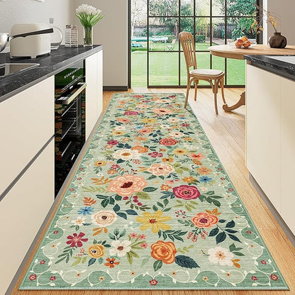 DUKINO 3x10 Runner Rug for Hallway, Washable Kitchen Floral Runner Rug - Image 4