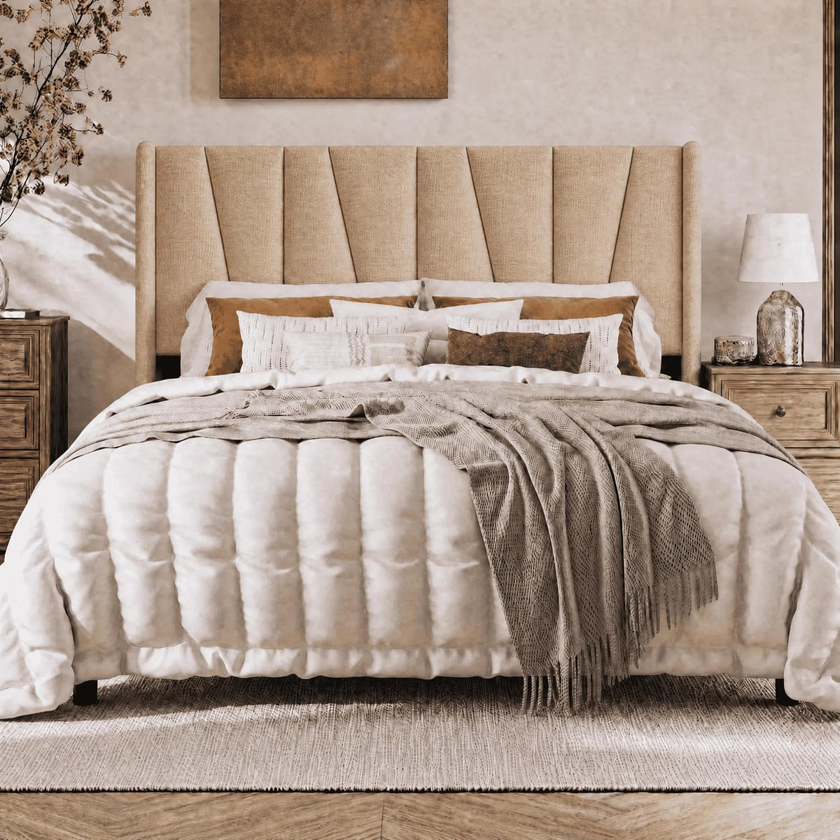 sha cerlin king upholstered bed frame with headboard, main product view