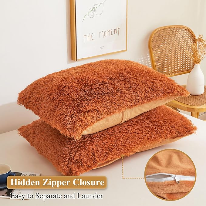 XeGe Faux Fur Fluffy Pillow Cases, Plush Shaggy Pillow Shams, Ultra Soft Furry - Image 3