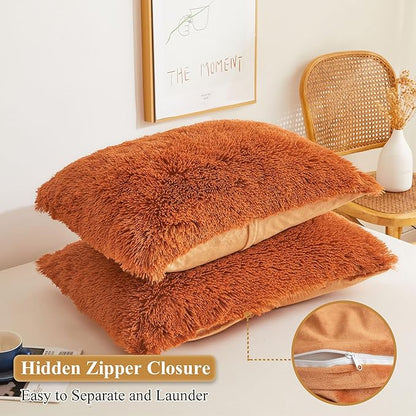 XeGe Faux Fur Fluffy Pillow Cases, Plush Shaggy Pillow Shams, Ultra Soft Furry - Image 3