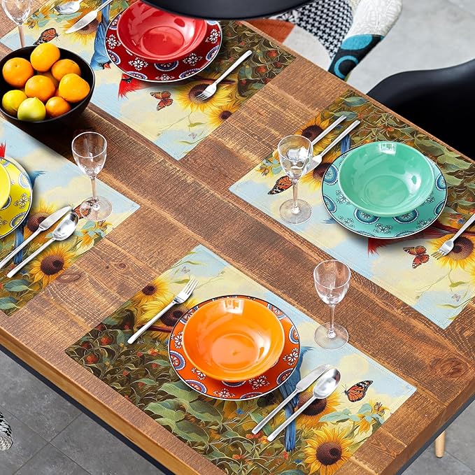 Giwawa Sunflower Birds Placemats Set of 4, Summer Sun Flower Butterflies Linen - Image 8