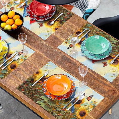 Giwawa Sunflower Birds Placemats Set of 4, Summer Sun Flower Butterflies Linen - Image 8