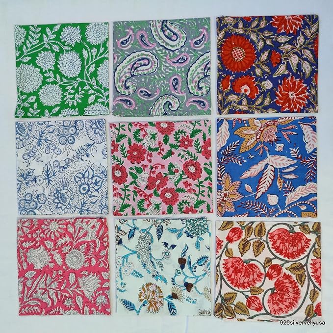 INDIANHANDICRAFTS 10 Pc Mix Lot Hand Block Print Napkin, 100% Cotton, 16x16 Inch - Image 7
