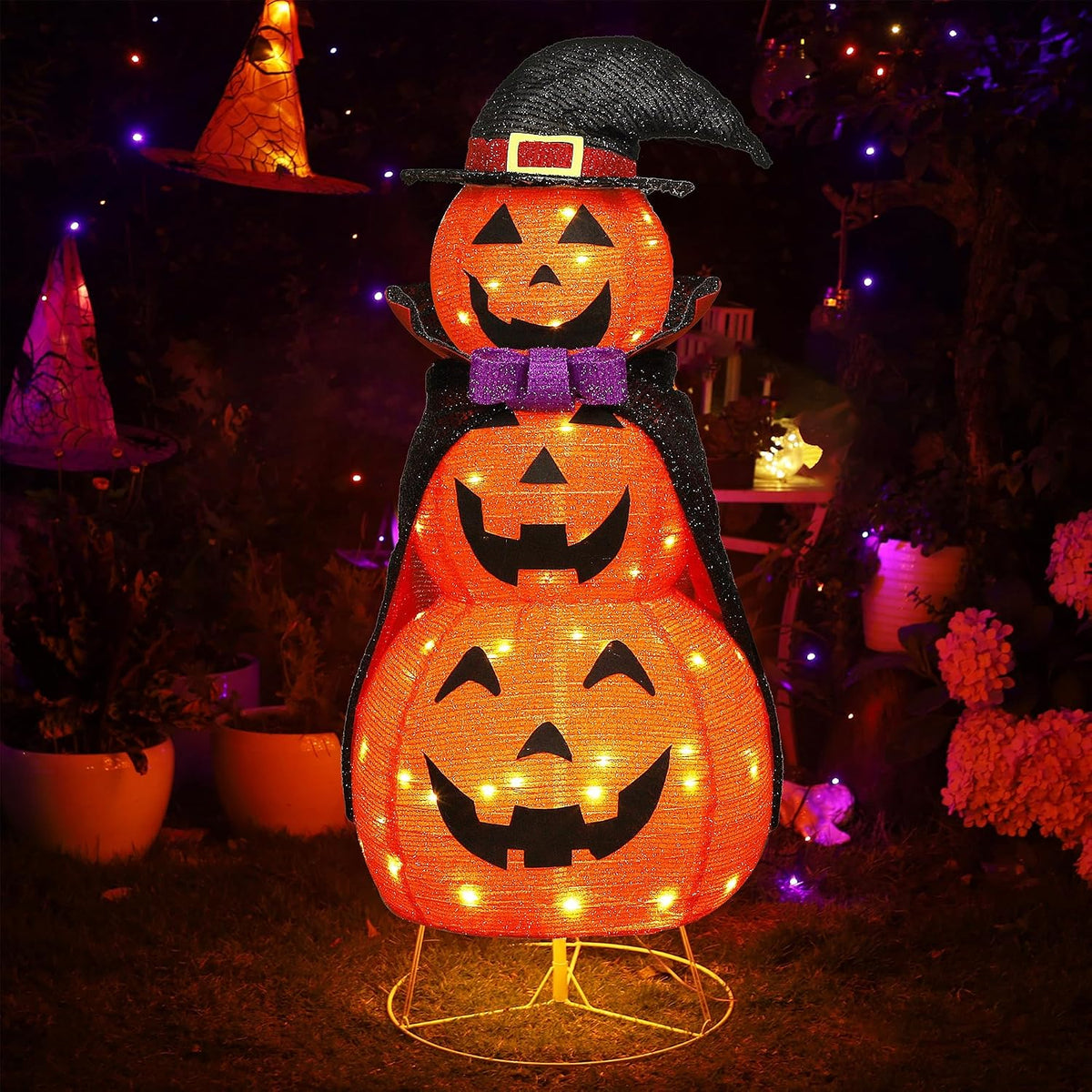 Lulu Home 3.5FT Light Up Halloween Decoration, Collapsible Stacked Pumpkins