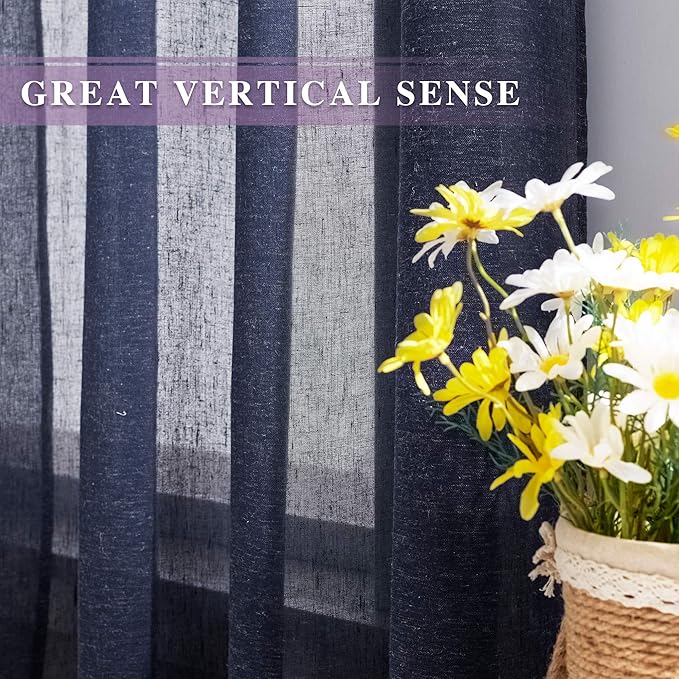 NICETOWN Linen Sheer Curtains for Bedroom Window, Grommet Semi Sheer Linen - Image 3
