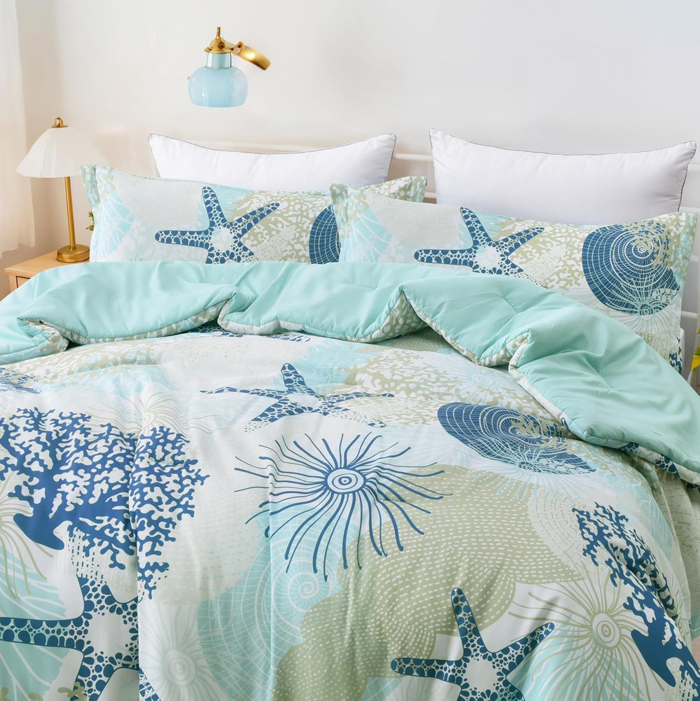 Coastal Comforter Set King Size 3 Piece, Soft Beach Themed Comforter, Ocean N...