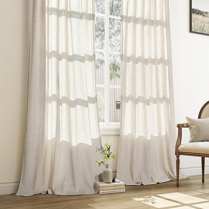 Cream Beige Pinch Pleat Linen Curtains 90 Inch Length 2 Panels Set - Image 7