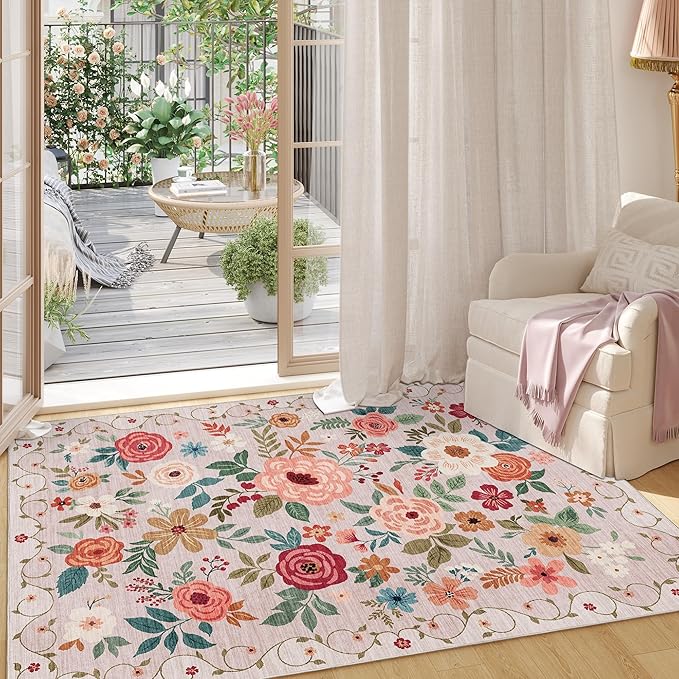 DUKINO 2x3 Rugs for Entryway, Floral Indoor Washable Door Mat, Non Slip Boho - Image 3