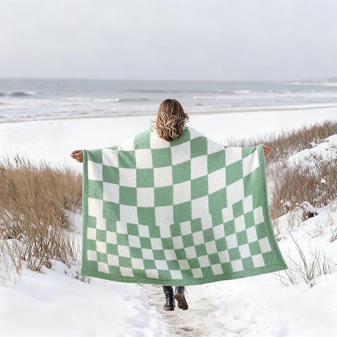 Joiedomi Throw Blanket for Couch, Sage Green Checkered Knitted Blankets Gifts - Image 9