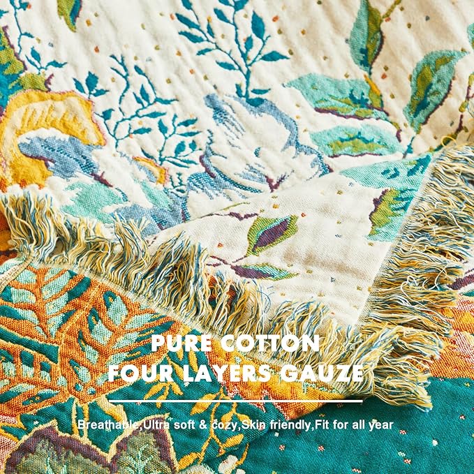 MSGKV Boho Throw Blanket for Bed Couch Twin Size Cotton Vine Blanket 60"x80" - Image 7
