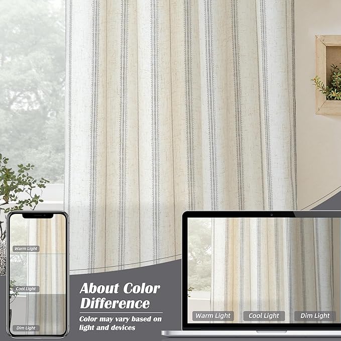 DriftAway Farmhouse Vertical Striped Linen Blend Textured Light Filtering Semi - Image 8