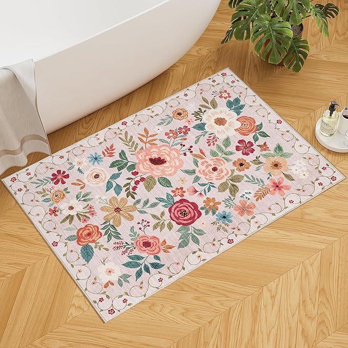 DUKINO 2x3 Rugs for Entryway, Floral Indoor Washable Door Mat, Non Slip Boho - Image 4