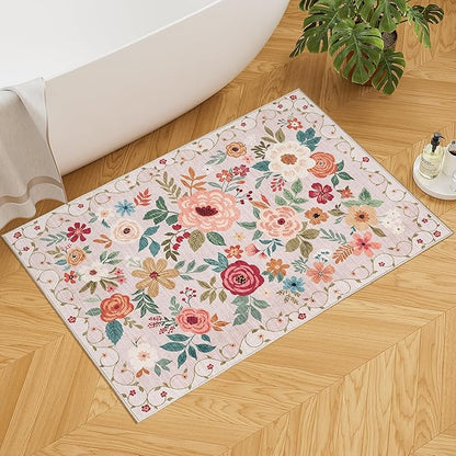 DUKINO 2x3 Rugs for Entryway, Floral Indoor Washable Door Mat, Non Slip Boho - Image 4