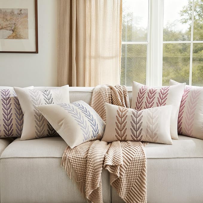 100% Cotton Farmhouse Leaves Throw Pillow Covers Set of 2, 24x24 Inch Mixed - Image 7