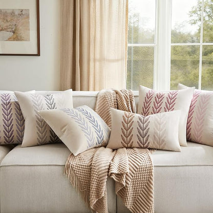 100% Cotton Farmhouse Leaves Throw Pillow Covers Set of 2, 24x24 Inch Mixed - Image 7