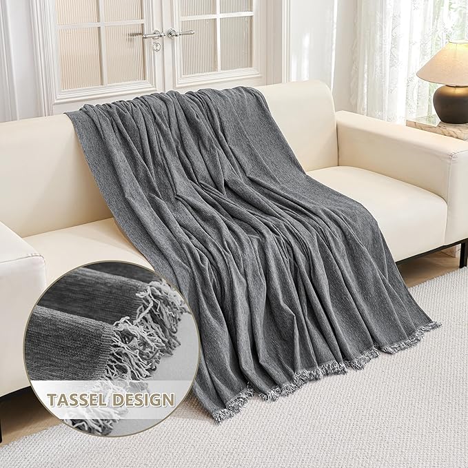 MYSKY HOME Boho Couch Cover Charcoal Gray Sofa Covers - Image 4