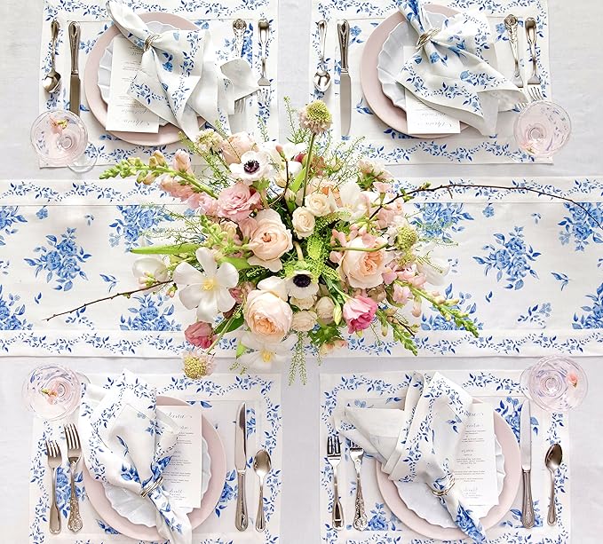 Solino Home Blue Floral Print Table Runner 108 Inches Long - Image 3