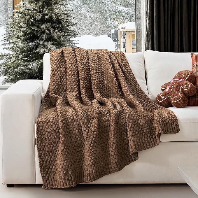 EVERGRACEHOME Chunky Chenille Knit Throw Blanket by EVERGRACEHOME