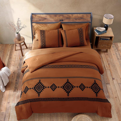 mairêve embroidery queen comforter set 7 pieces burnt, side view