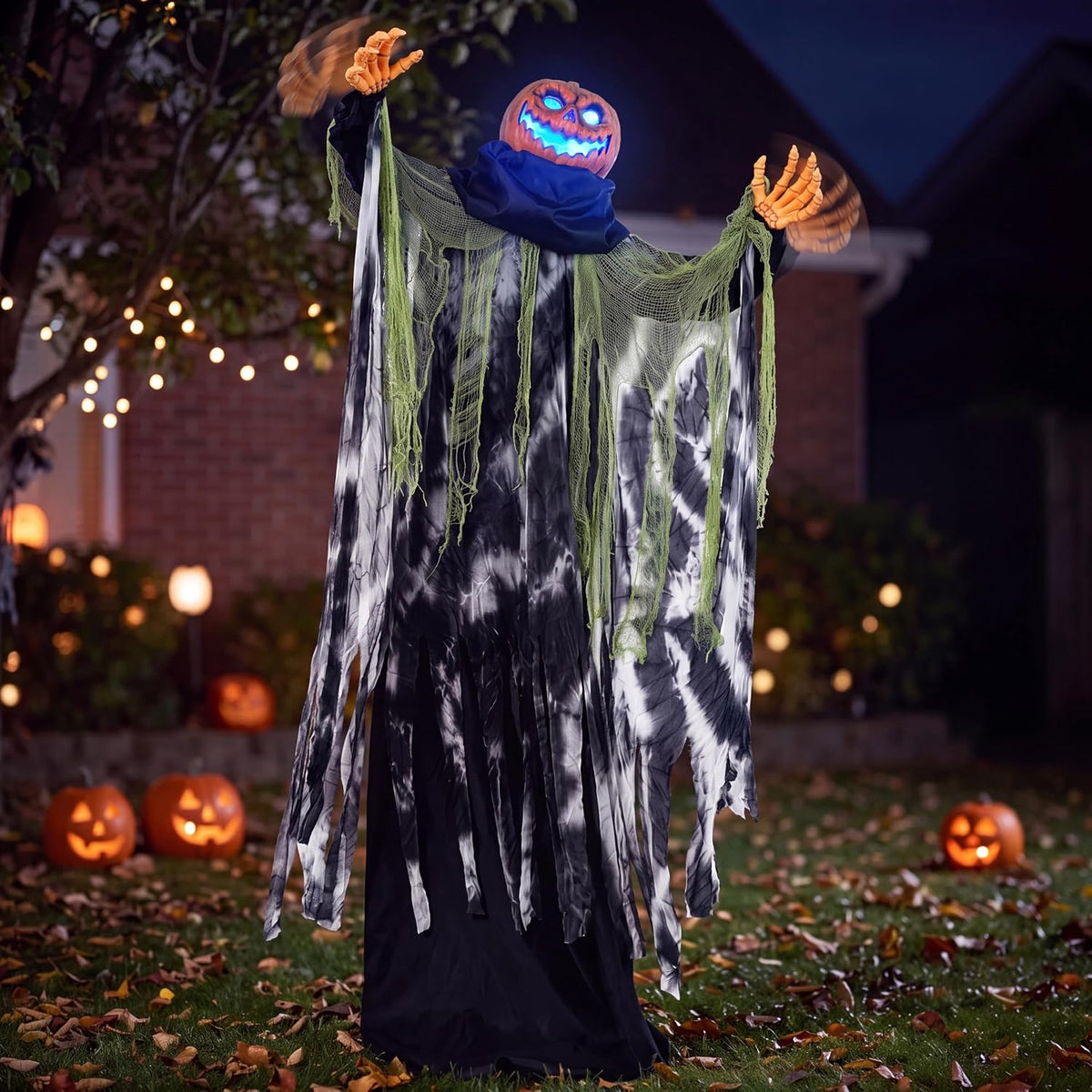 JOYIN Halloween Decorations Outdoor Life Size Animatronics Ghost Pumpkin Decor, Sound-Actived Haunted House Props with Creepy Sound for Garden Yard Lawn