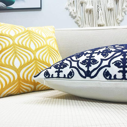 Slow Cow Throw Pillow Cover Navy Blue Embroidery Canvas Throw Pillow Cover - Image 3