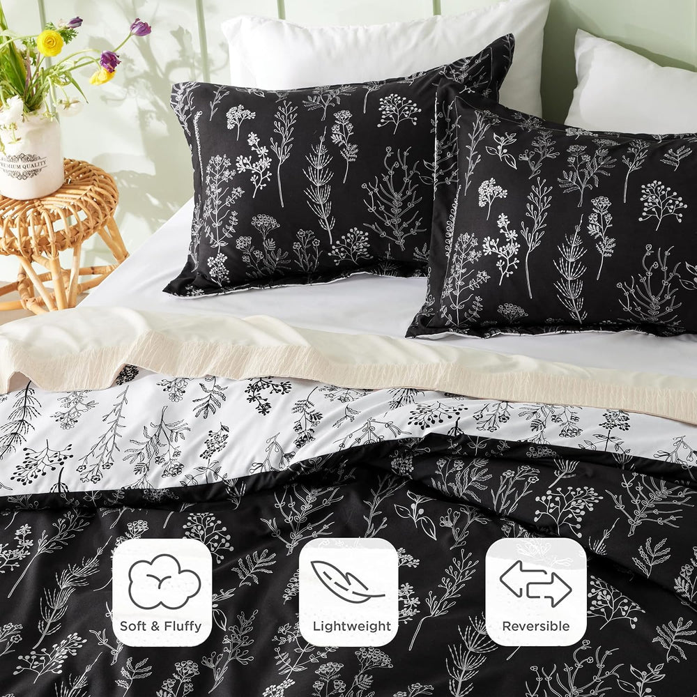 Bedsure Queen Comforter Set - Black Bed Set, 3 Pieces Cute Floral Bedding, 1 ...