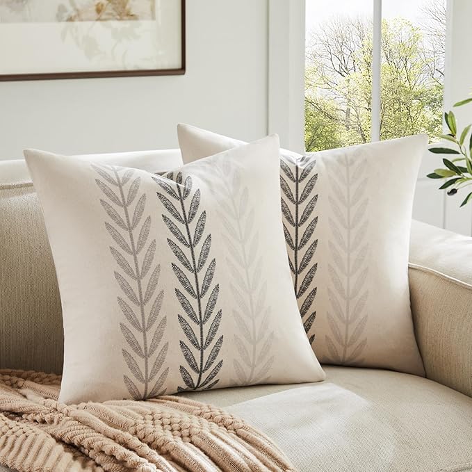 100% Cotton Farmhouse Leaves Throw Pillow Covers Set of 2, 24x24 Inch Mixed by Unknown